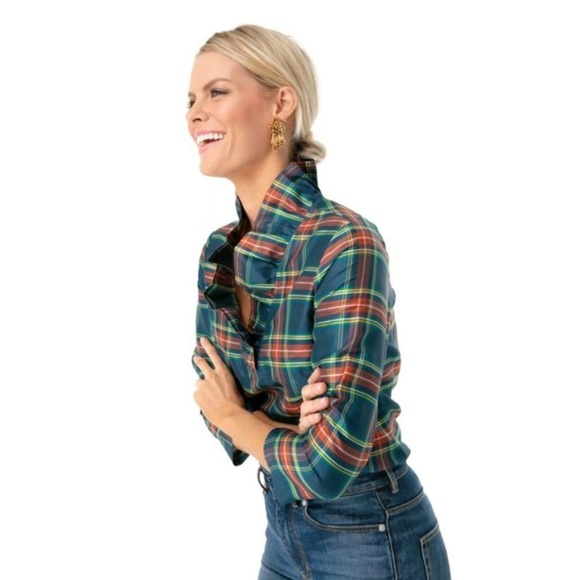 Devon Baer Stewart Plaid Silk Ruffle Tunic - Picture 3 of 3